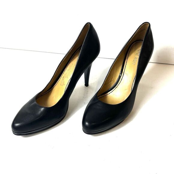 Nine West Women Sz 9M Classic Black Leather Pump Stiletto Heels Platform Slip On - Picture 3 of 11